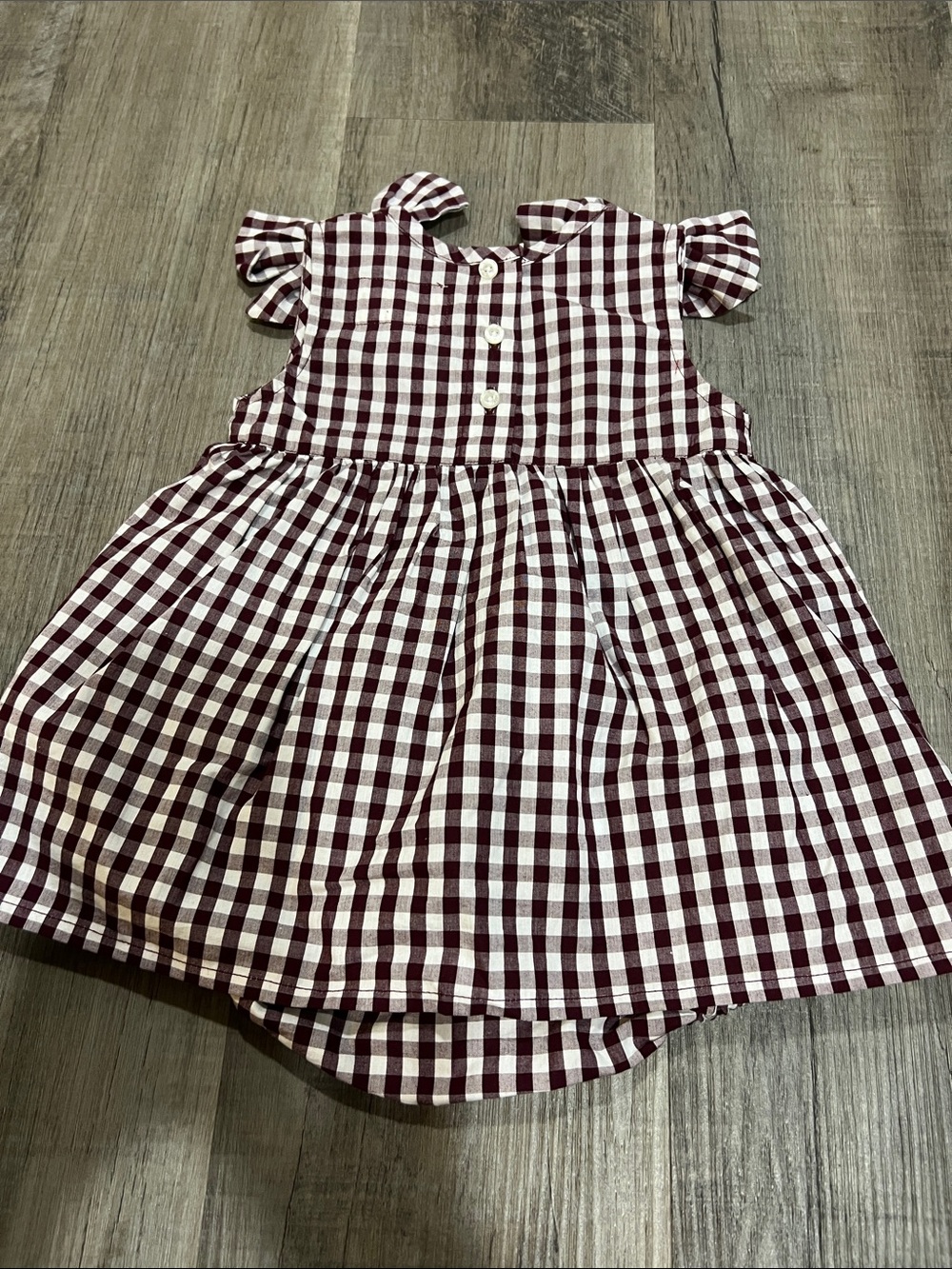 Maroon & White Gingham Texas A & M dress with built in bloomers size 12-18M - Picture 6 of 6